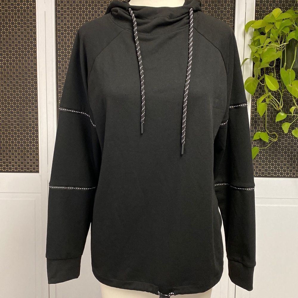 Adrienne Vittadini Sport Womens Black Hooded Pullover Size Medium